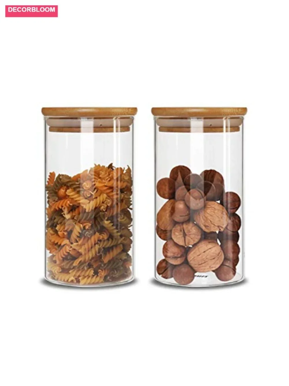 Set of 2 Borosilicate Glass Food Storage Jars with Wooden Lids, 48oz Airtight